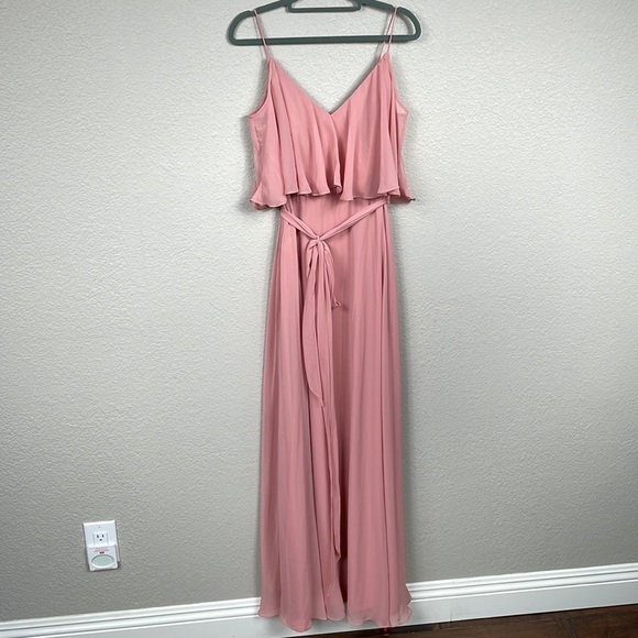 NWT Jenny Packham Ruffled Cold Shoulder Maxi Dress Flounce Overlay Desert Rose 4 - Picture 2 of 11